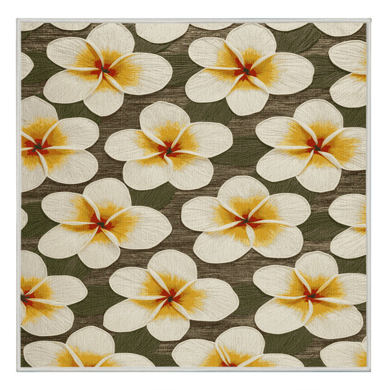 Machine Washable Botanical Beige Area Rug, Square 3'