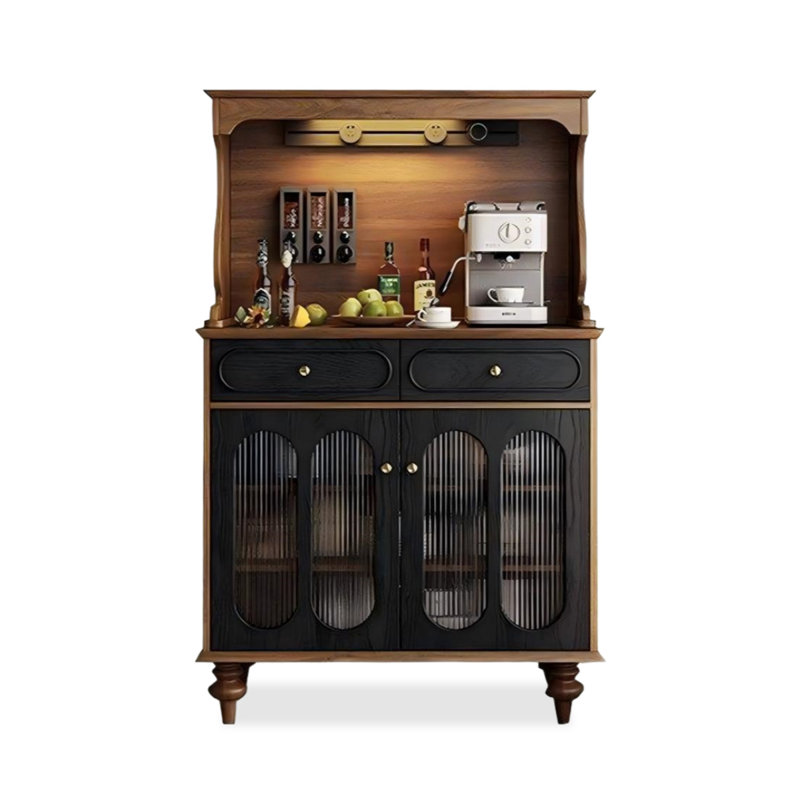 Buffet en bois massif noir et noyer