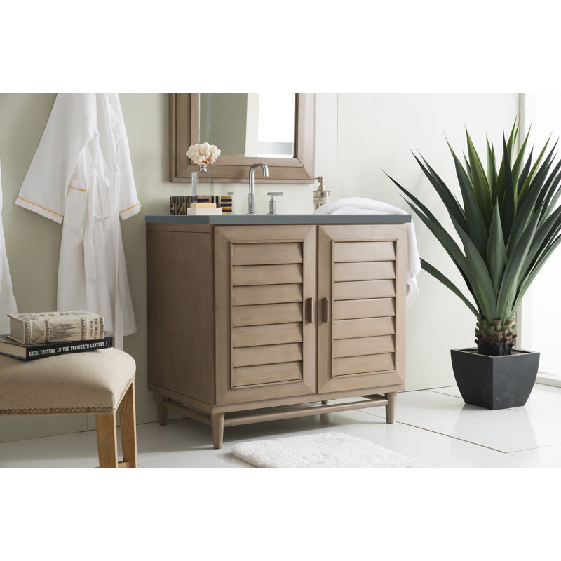 Portland 36'' W Single Vanity, Whitewashed Walnut, White Zeus, 8" Widespread