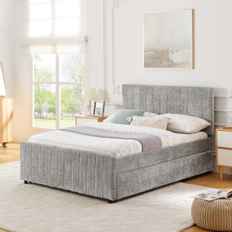 Chenille Upholstered Space Saving Pull-out Bed with High Padded Back, Gray