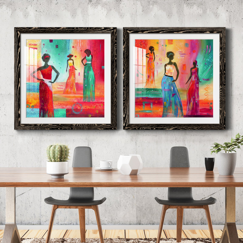 Strikse A Pose I - ensemble de 2 peintures encadrées, H 27,5 po x l 55 po x P 1,5 po, Cadre noir