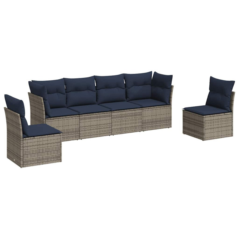 Ensemble de canapé de patio 6 pièces avec coussins pour l'extérieur, Marine, Gris