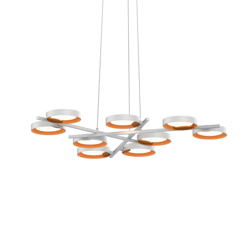 Anneau guide lumineux 9 lumières décoratives modernes en aluminium Spoutnik, Blanc satiné / abricot