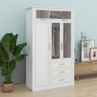 3 Door Wardrobe Armoire Closet With LED And Drawers by Latitude Run