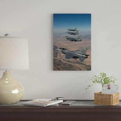 " Four F-16s Maneuver On A Training Mission Over The Arizona Desert " Color Photography
