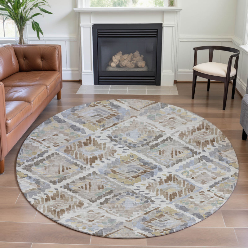Premium Machine Washable Celis AMF1326 Diamonds Rug, Round 8'