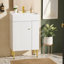 Meuble-lavabo blanc 21,6 po, armoire combinée, meuble de rangement pour salle de bain, lavabo simple en céramique, rangement sur le côté droit