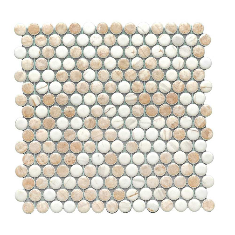 Eterna Penny 12"x12" Recycled Glass Mosaic Tile, Cream Blend