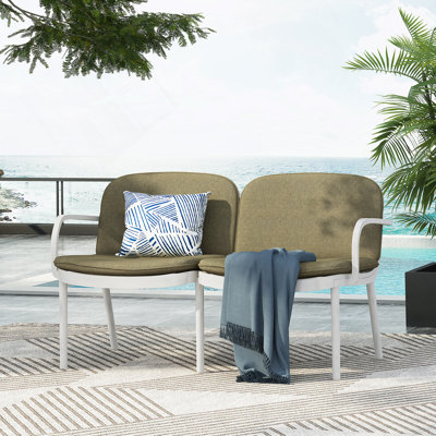 Causeuse d'extérieur en PP, structure blanche avec coussin vert
