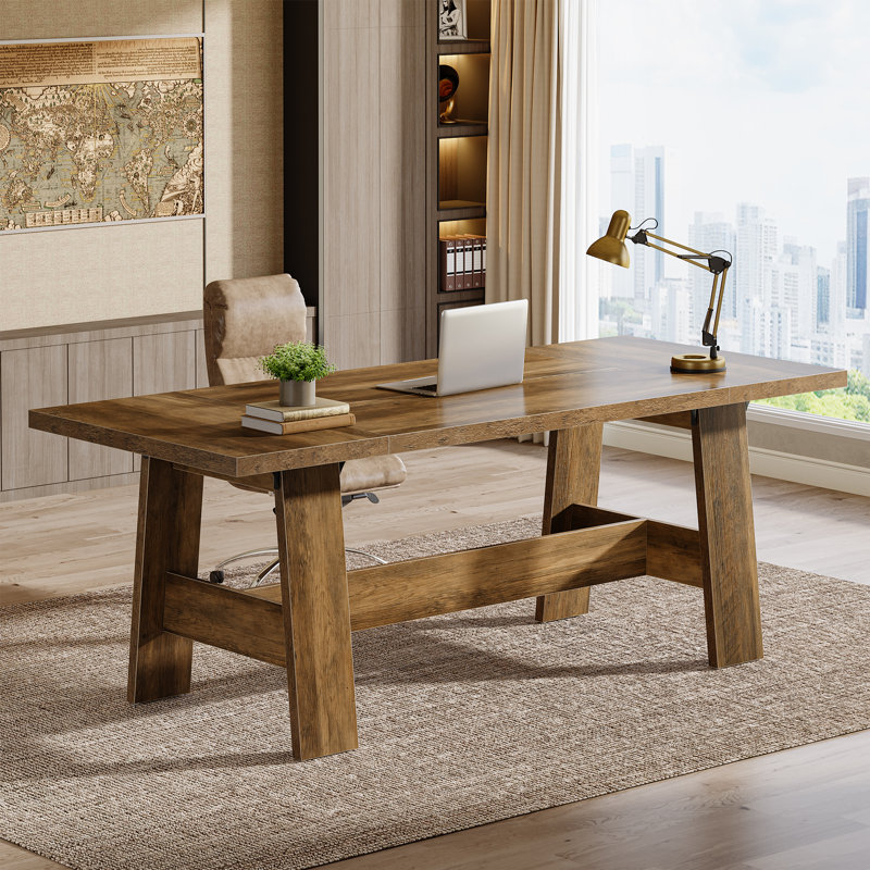 70.47'' Executive Computer Desk, Farmhouse Home Office Desk With Large Tabletop