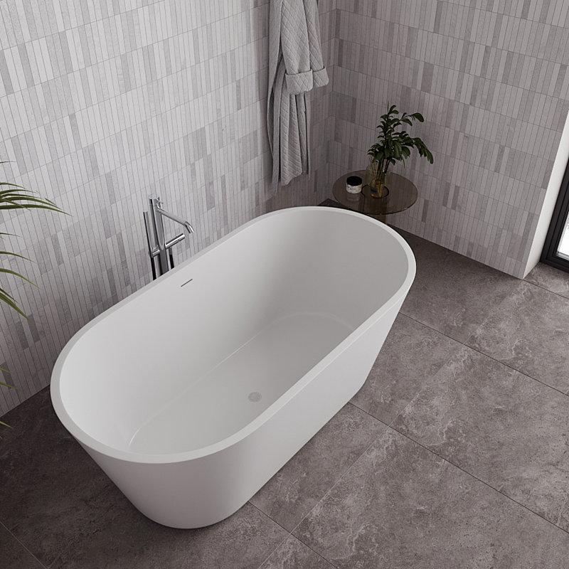 59" Streamline Soaking Freestanding Tub With Internal Drain, Glossy White