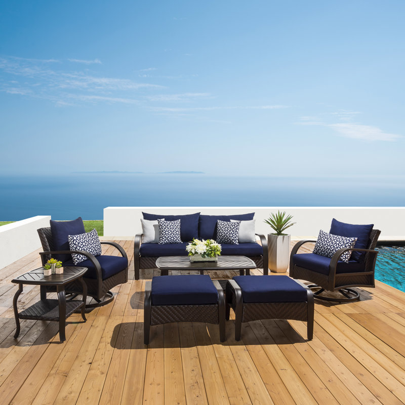 Kechia 7 Piece Sofa Seating Group With Sunbrella Cushion Covers, Canvas Navy Sunbrella® Canvas