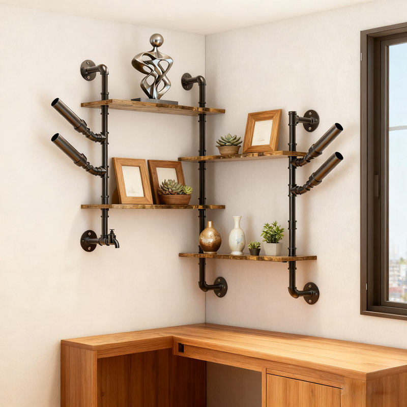 Adilynne 10 Bottle Wine Bottle & Glass Rack Brown