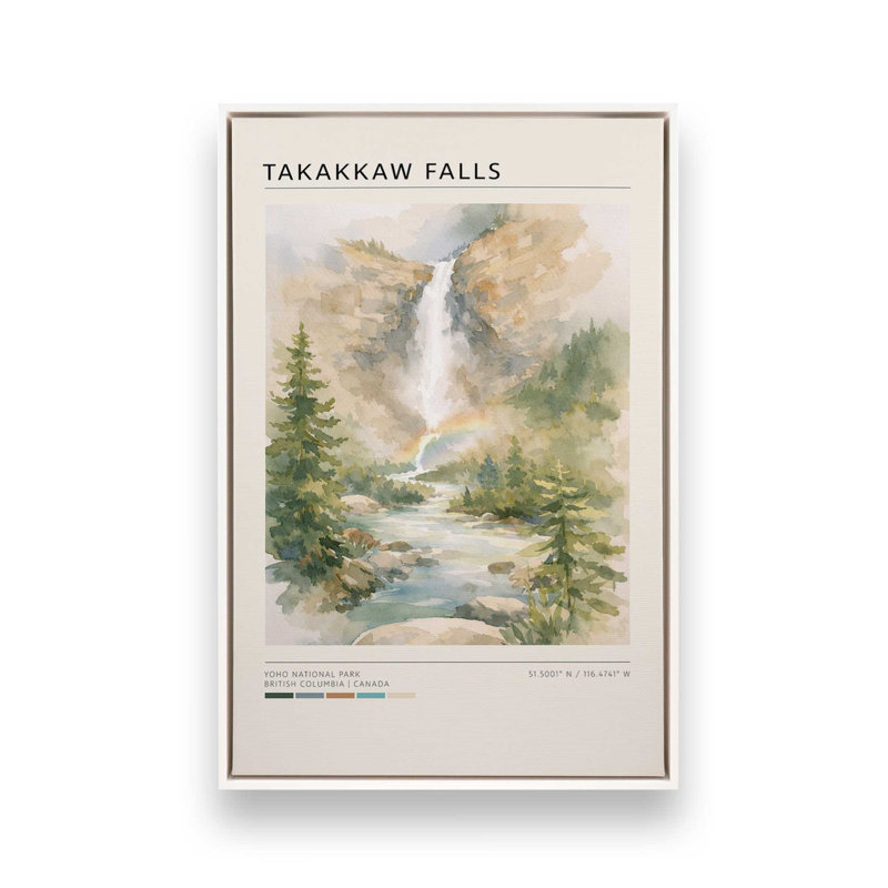 Takakkaw Falls, reproduction d'art sur toile, Cadre flottant blanc opaque, 24 po x 36 po