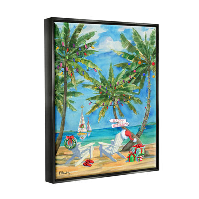 «Holiday Palms Warm Island Winter» par Paul Brent - peinture sur toile à cadre flottant