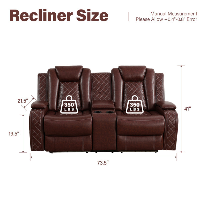 Double Power Recliner Sofa with Cup Holders, USB Charging & Hidden Storage, Modern Electric Loveseat for Living Room Home Theater, Brown