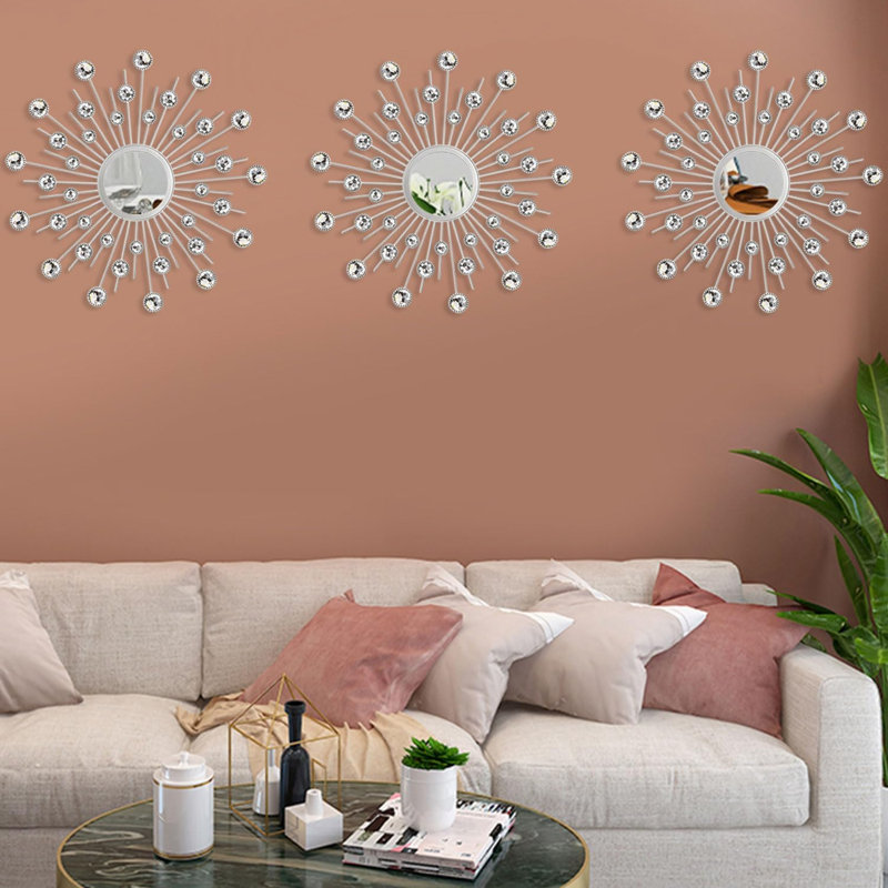 Ensemble de 3 miroirs muraux en acrylique en métal Faux Diamonds Mirror Bling Home