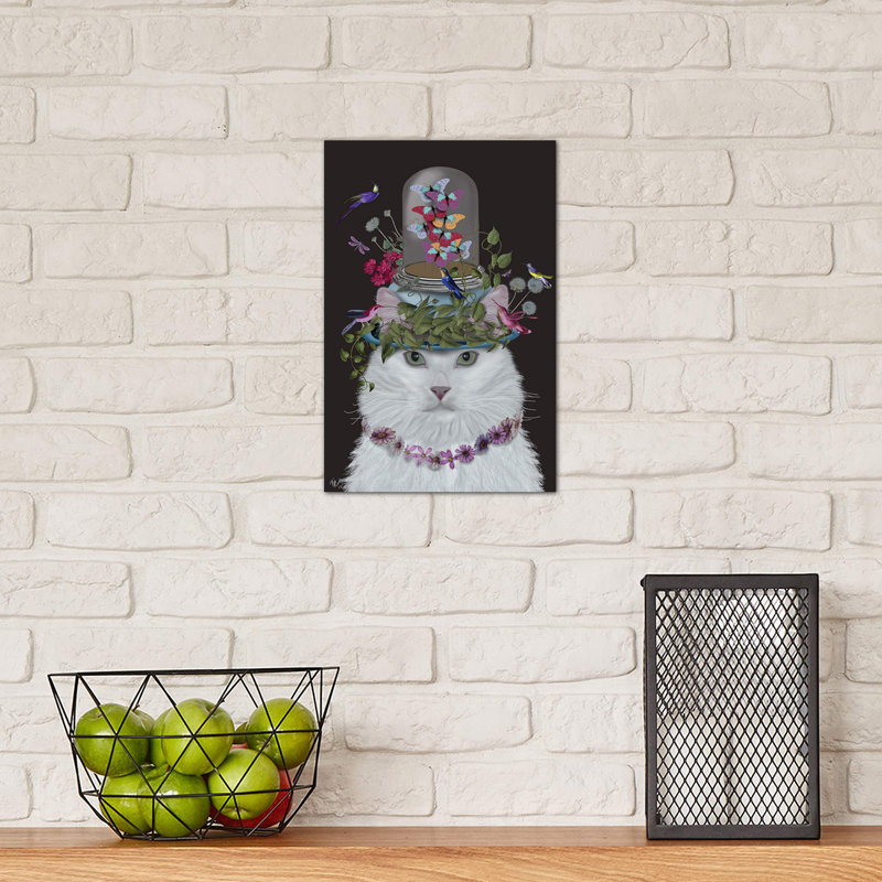 Cat With Butterfly Bell Jar III by Fab Funky - Wrapped Canvas Print, 30.48cm H x 20.32cm W x 1.91cm D