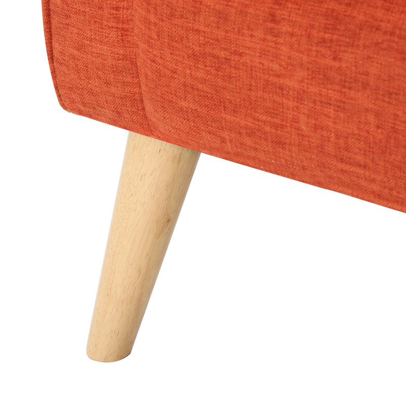 Tissu orange exquis avec accoudoirs légèrement roulés et capitonnage à boutons, pieds en bouleau au fini brun, assemblage pour une élégance raffinée, magnifique revêtement de pieds, 50 po l x 28,89 po p x 30,63 po h