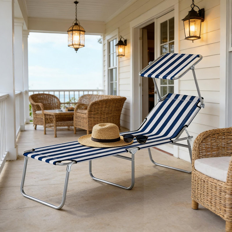 Folding Chaise Lounge Chair With Detachable&Adjustable Awning