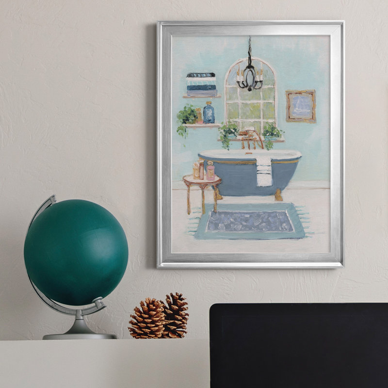 «Blue Bath I», peinture sur toile encadrée, H 18,5 po x l 24,5 po x P 1,5 po, Argent