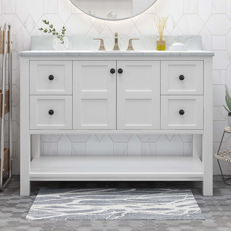 Odel 49 " W Free Standing Wall Mounted Single Double Single Vanity Bathroom Vanity With Marble Top