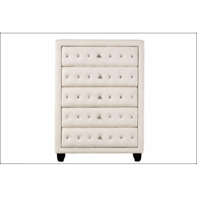 Commode capitonnée à 5 tiroirs Sophia