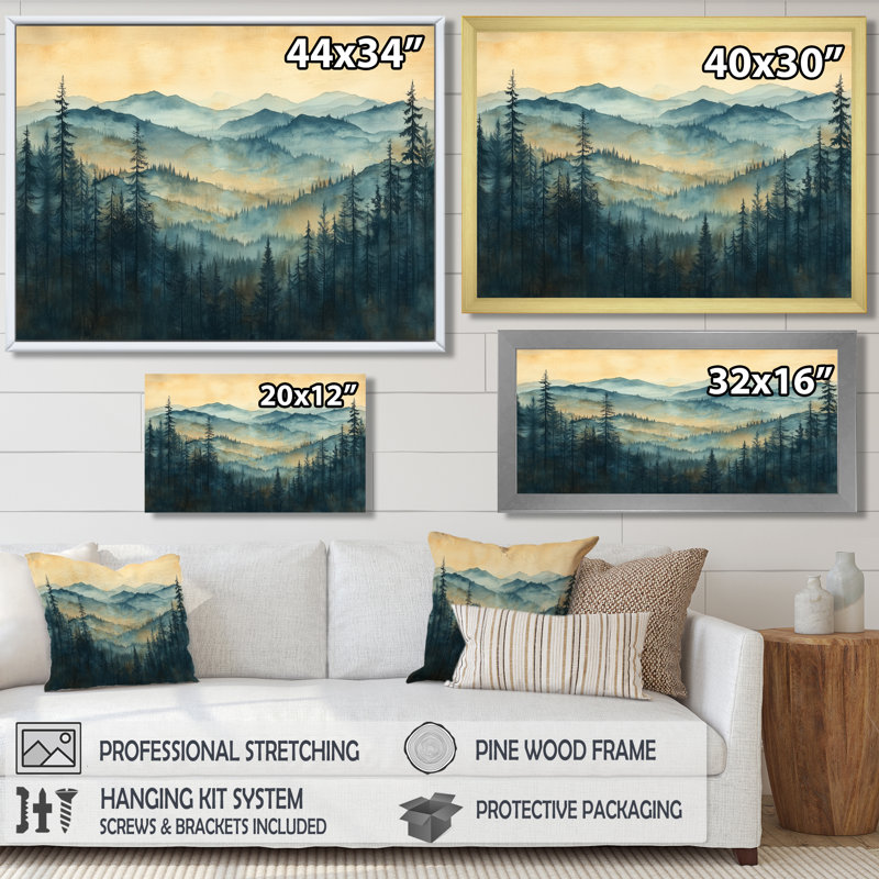 «Mountains Natures Layers In Blue Winter I», art mural montagnes, Reproduction encadrée d'une seule photo, Noir
