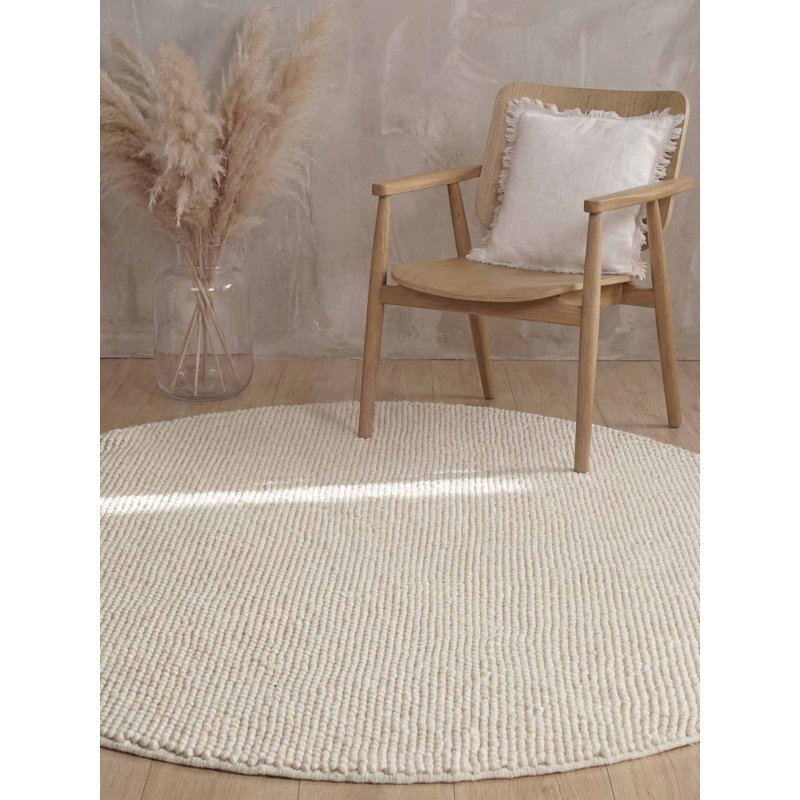 Devonah Wool Hand Woven Area Rug, Round 200 cm, White