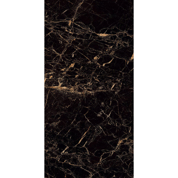 Portoro Gold 32" x 64" Marble Look Wall & Floor High Glossy Black Porcelain Tile