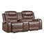 Causeuse inclinable électrique double en similicuir brun avec console centrale et ports USB