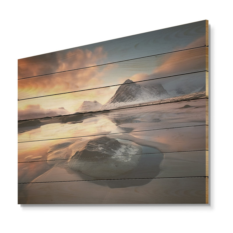 Sunrise On Rocky Beach II - Beach On Wood Print, 34" H x 44" W x 0.78" D