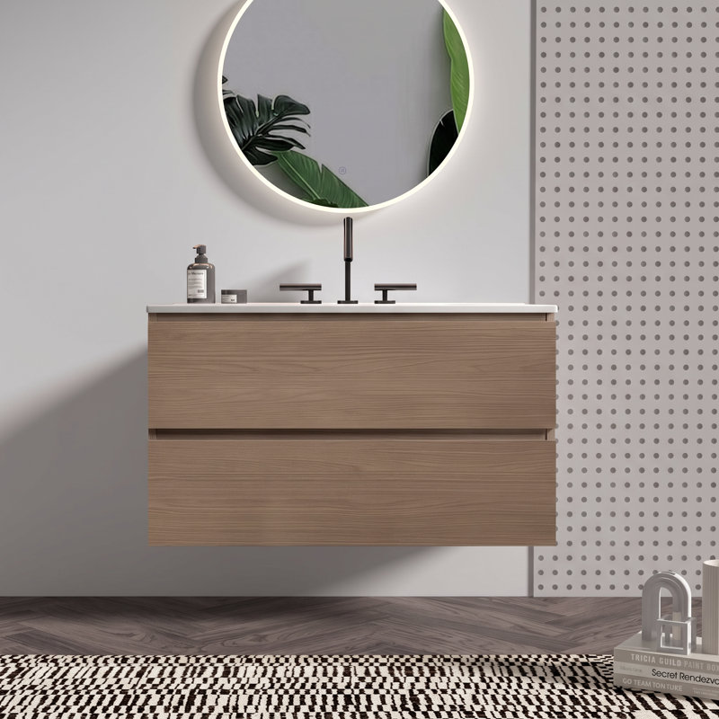 Wall Mounted With Ceramic Top, Noyer brun