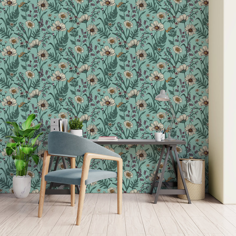 Wild Meadow Blue Botanical Wallpaper, Blue
