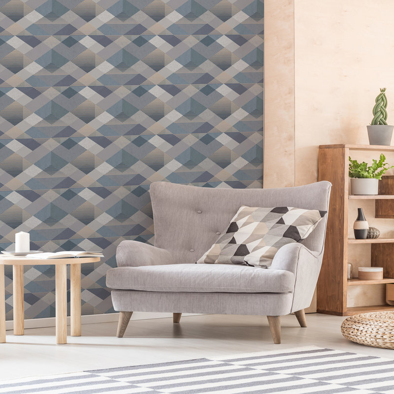 Rouleau de papier peint champagne kaléidoscope Zen L 33 pi x l 21 po, Denim