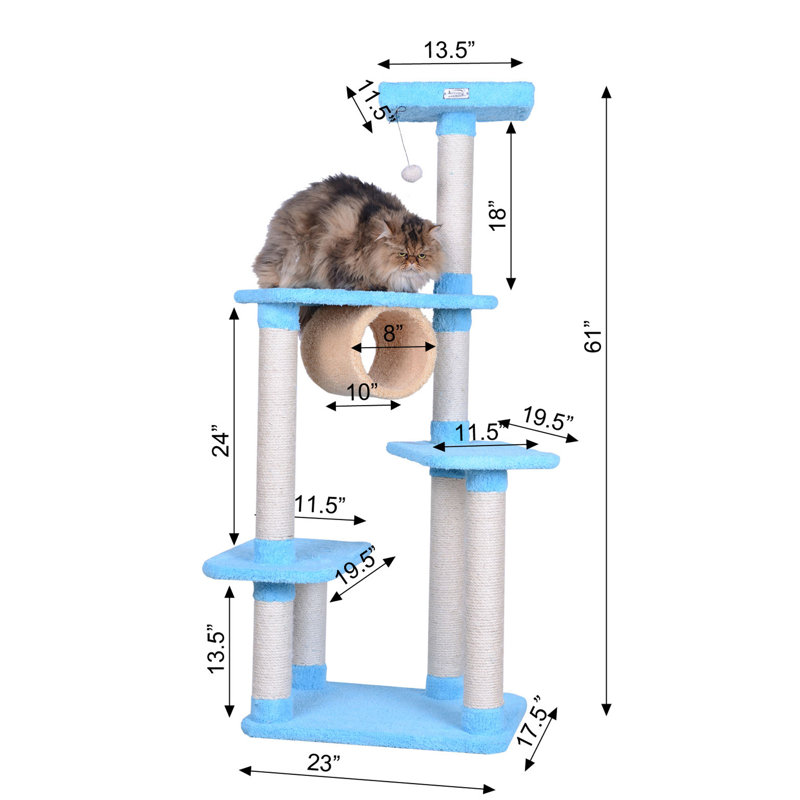 Sky Blue Multi-Level Cat Tree with Sisal Posts