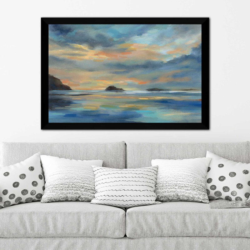 " Pacific Sunset ", 27.5" H x 39.5" W x 0.75" D, Black Framed