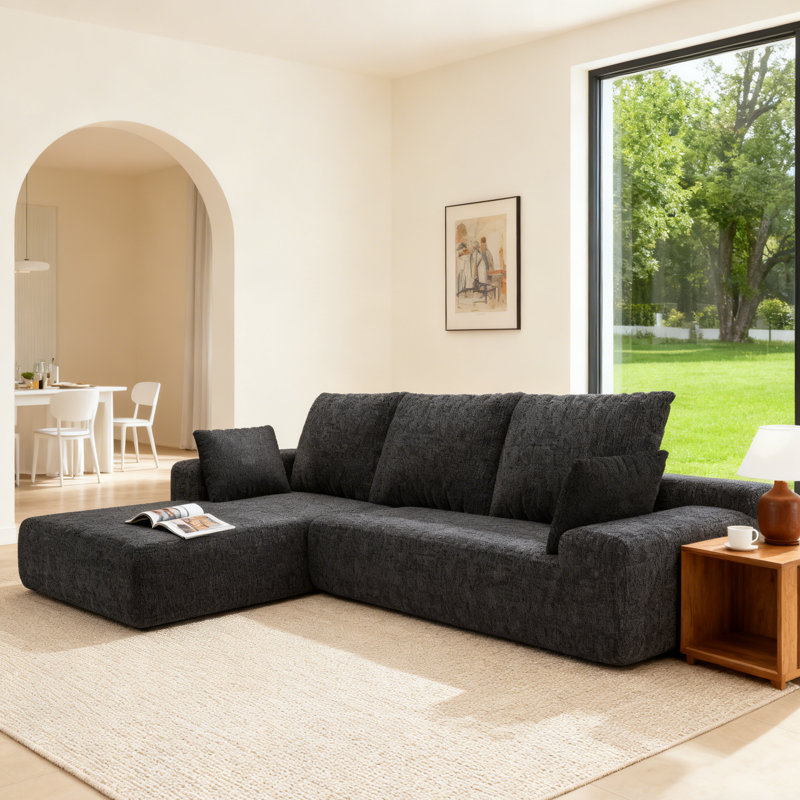 Canapé 2 pièces sans assemblage requis, canapé modulaire à assise profonde et rembourré en forme de L , Gris chenille