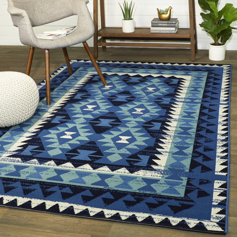 Tapis intérieur / extérieur bleu Bowers, Rectangle 5 pi 3 po x 7 pi