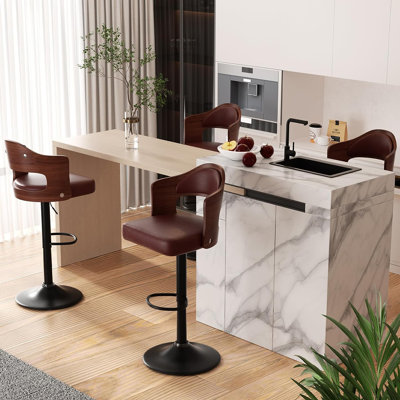 Modern Heavy Duty Swivel Bar Stools with Backrest – Adjustable Height Counter PU Leather Chairs with Footrest, 550lbs Capacity, Non-Slip Base, 360° Rotation for Kitchen Island, Home Bar, Coffee Shop