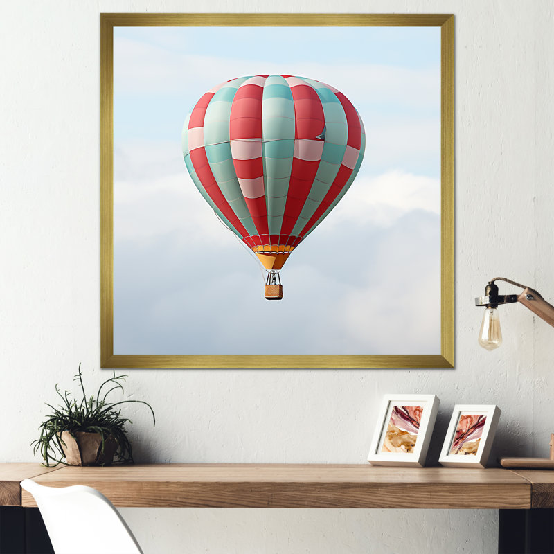 Montgolfière dans le ciel II - montgolfière, art mural, Cadre doré simple, H 16 po x l 16 po x P 1 po