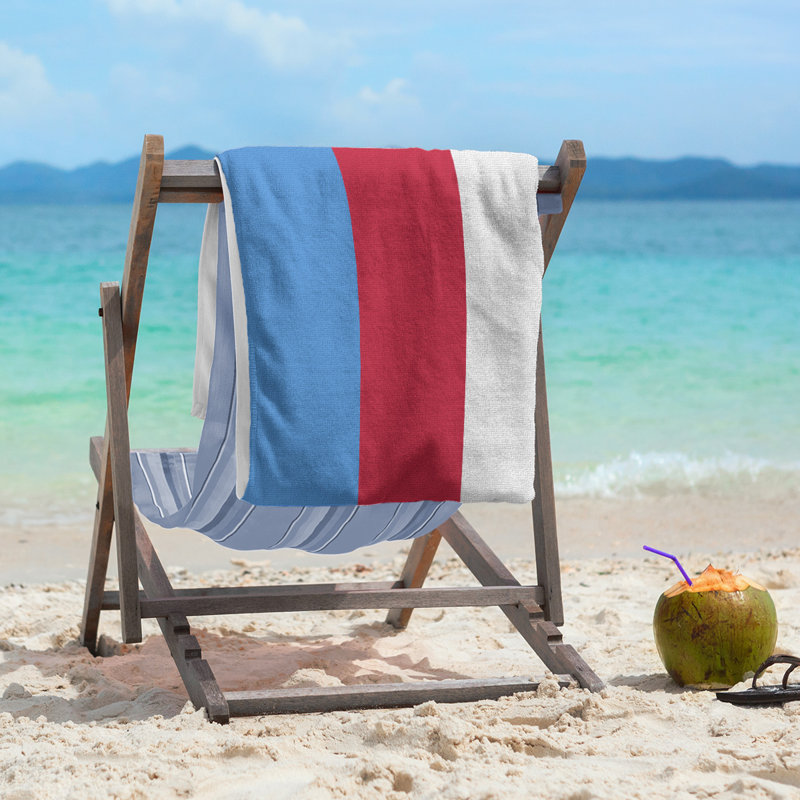 Cotton Blend Beach Towel, Light Blue/Red/Off White