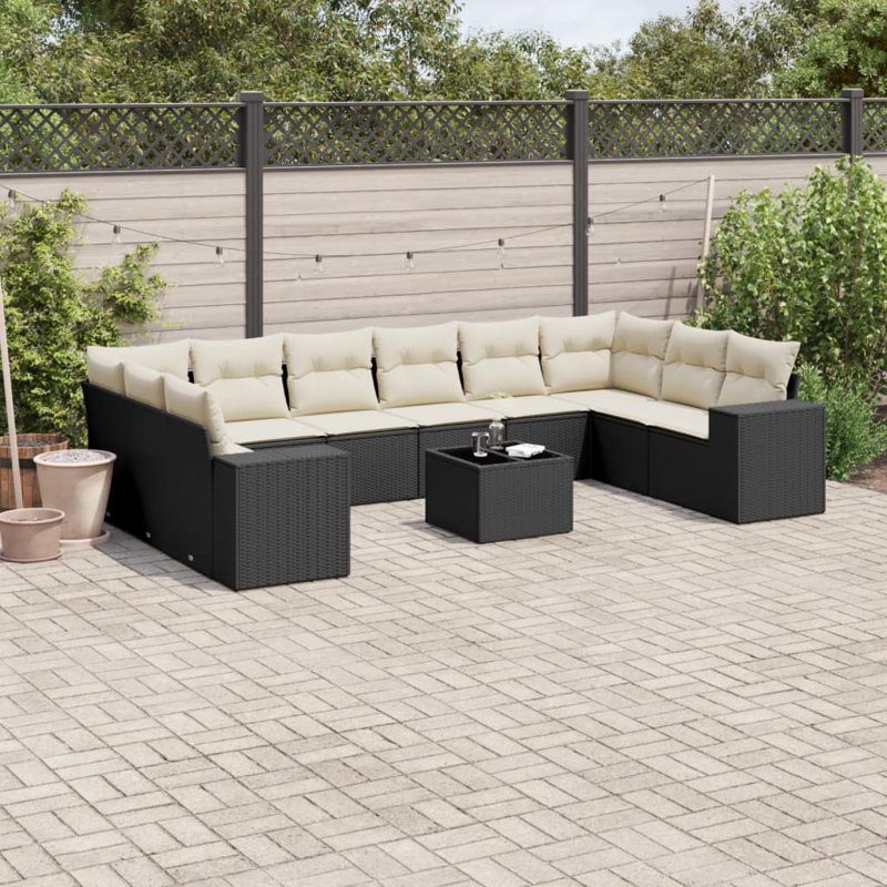 Grand canapé modulaire en rotin PE Vidaxl, Noir