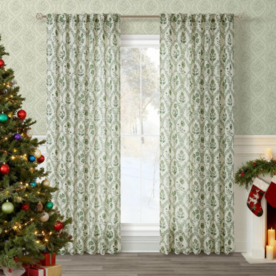 Green Floral Linen Curtains 2 Panels Semi Sheer Curtains Back Tab Olive Patterned Flower On Beige Farmhouse Boho French Country Window Drapes 84 Inches Long
