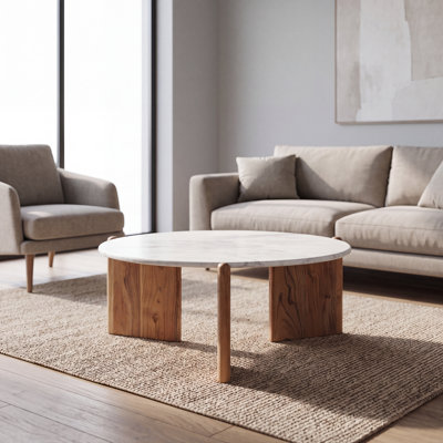Solid Mango Wood Coffee Table, White