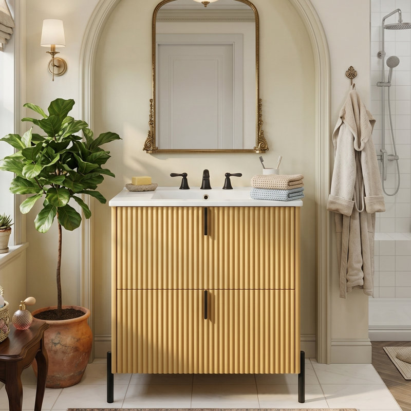 Meuble-lavabo 30 po avec lavabo en céramique, Naturel