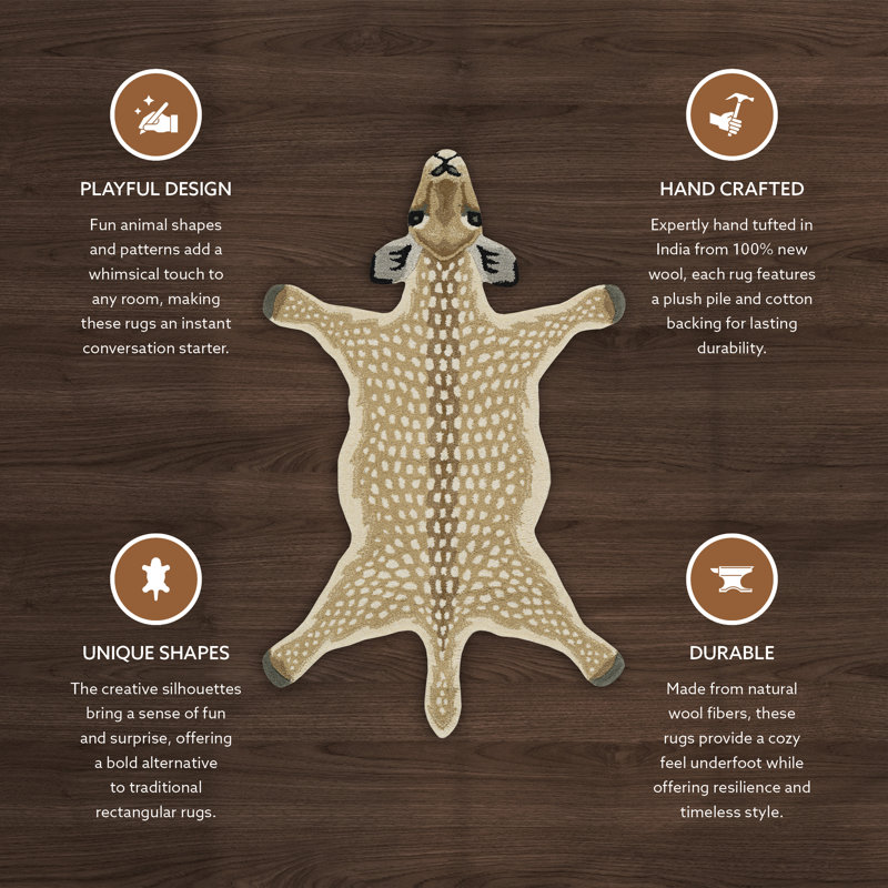 Harjo Antelope Shaped Beige And Brown  Accent Rug, Novelty 3' x 5'