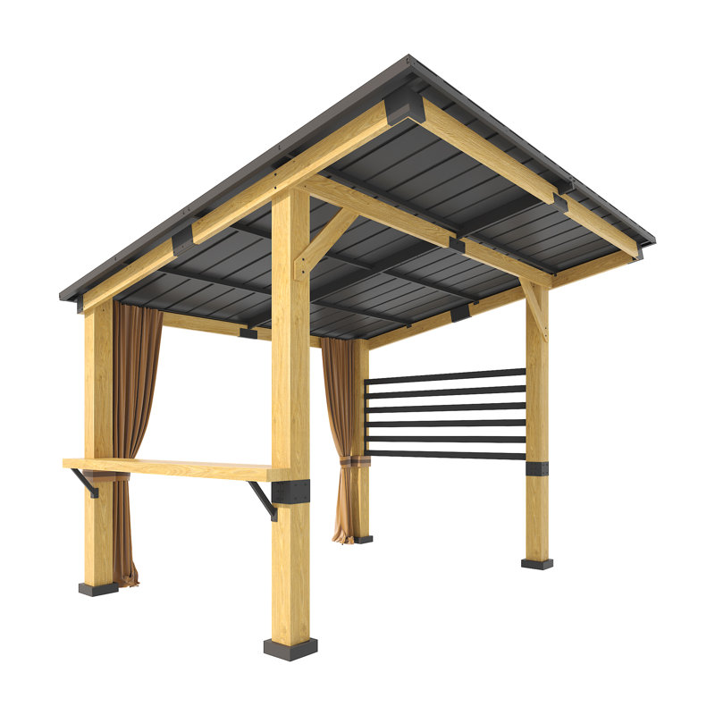11 Ft. x 10 Ft. Wood Patio Gazebo with Privacy Curtains and Ceiling Hook