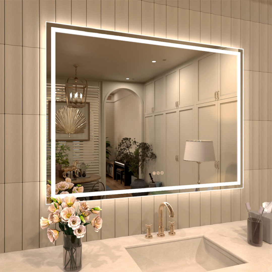 TMMV Rectangular Frameless LED Light Anti-Fog Wall Bathroom Vanity Mirror In Polished Crystal Ivy Bronx 