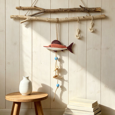 Pendentif en bois représentant un poisson, décoration murale nautique sur le thème du littoral et des océans, fait à la main, pour la maison ou la salle de bain.